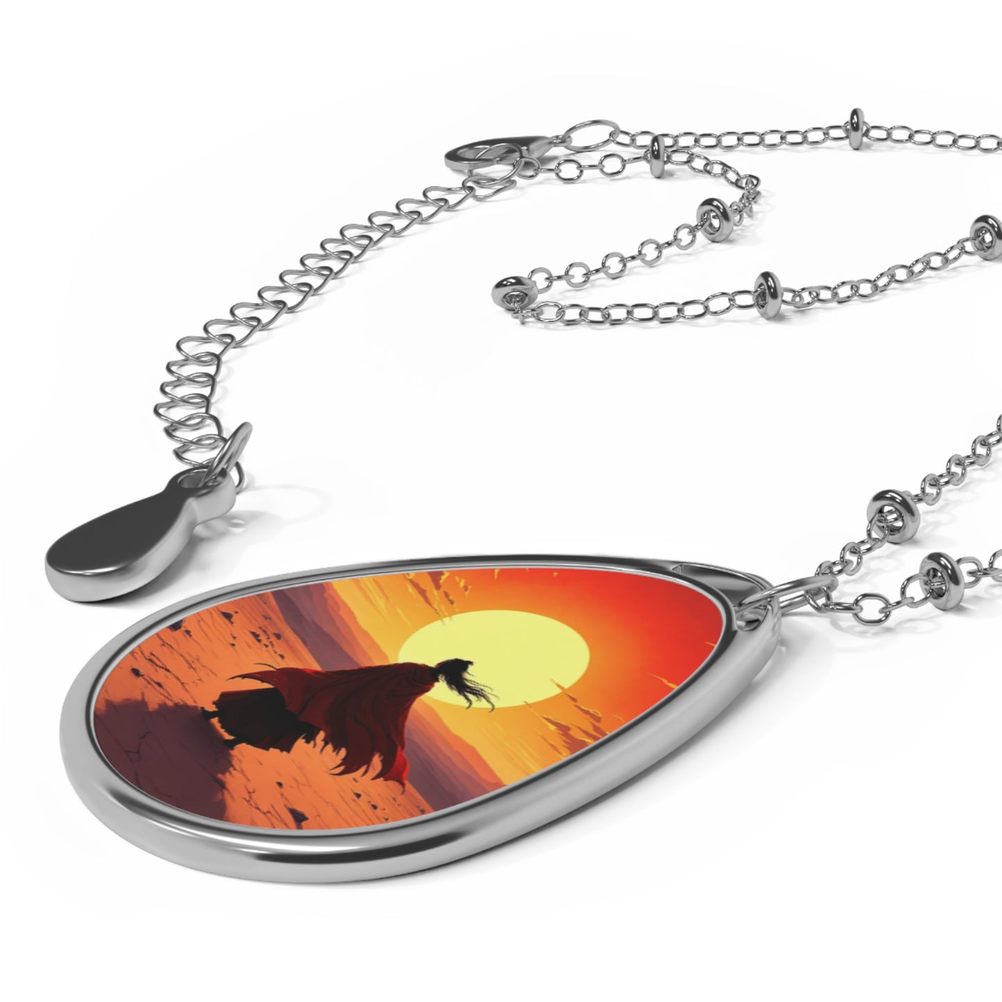 Sunset Cloak Teardrop Necklace – Artistic Beach Pendant with Silver Chain
