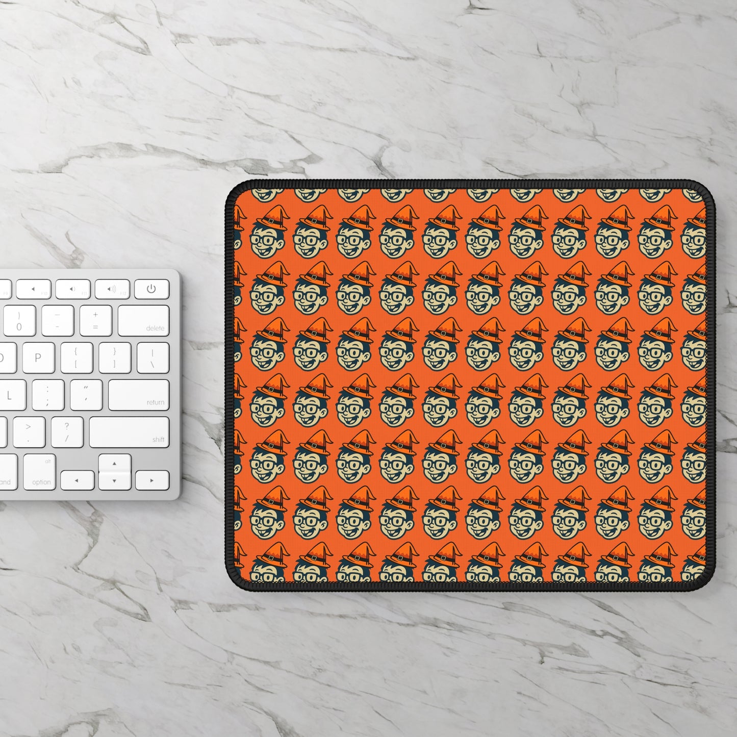 Patterned GeekPadz Face Halloween Gaming Mouse Pad – 9x7 Neoprene Mouse Pad with Orange Background and Spooky Cartoon Design