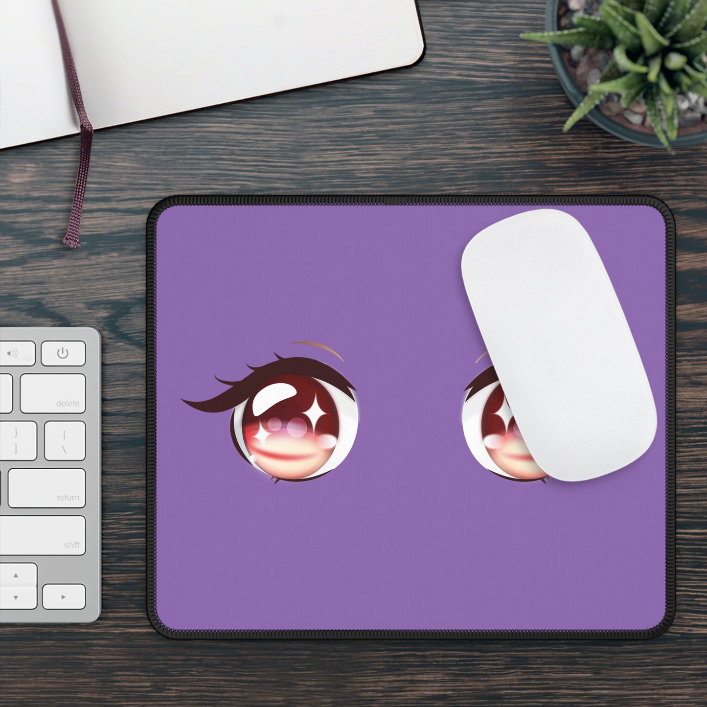 Kawaii Anime Eyes Gaming Mouse Pad – 9x7 Neoprene Mouse Pad with Purple Background and Cute Manga-Inspired Design