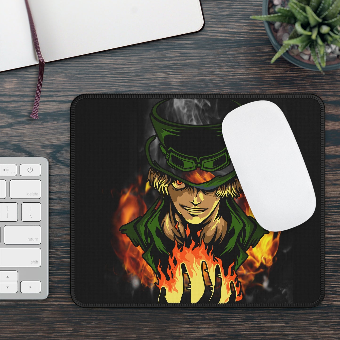 Flame Magician Mouse Pad – 9x7 Neoprene Desk Mat with Dark Fantasy Fire Wizard Design for Gamers and Office Setups
