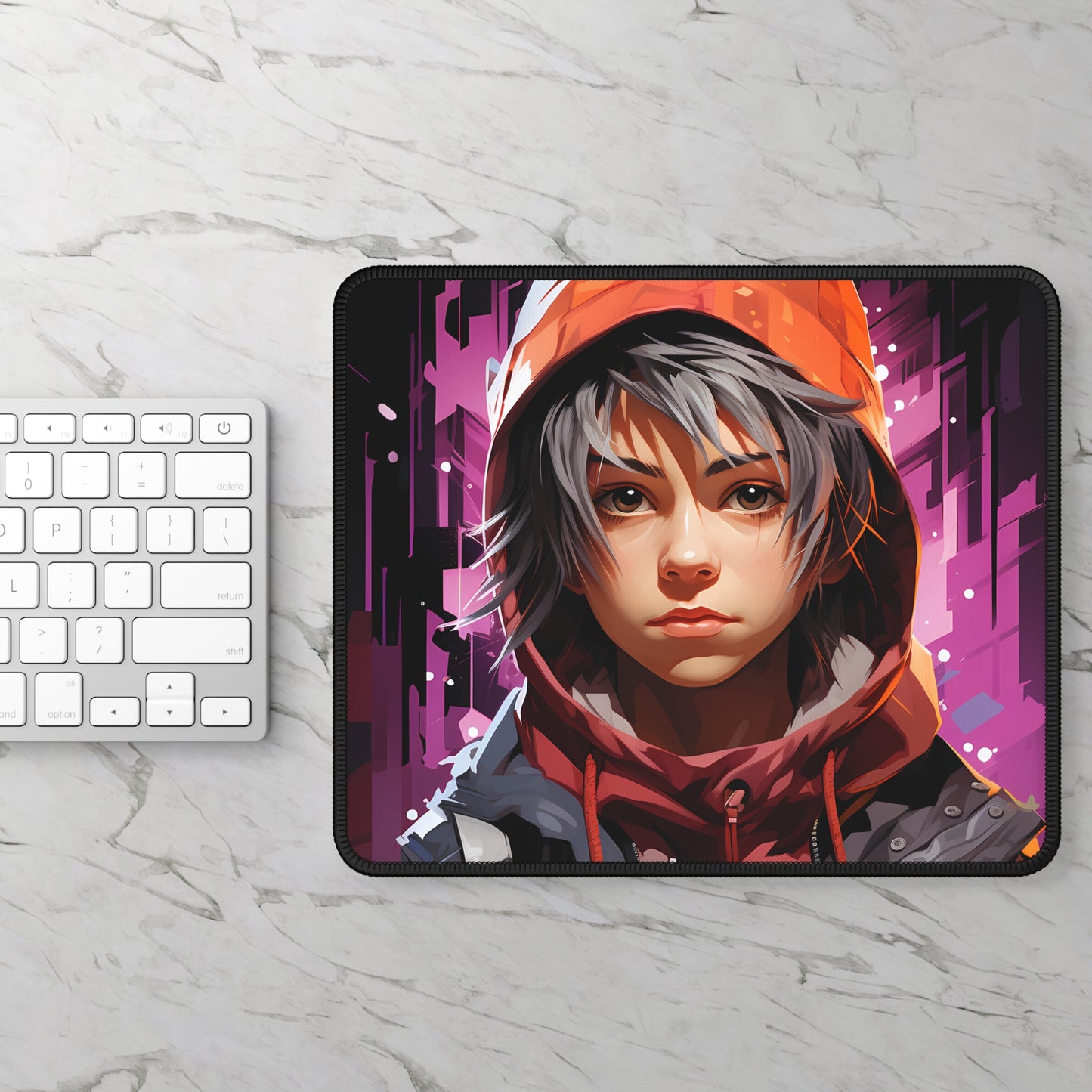 Street Hoodie Anime Gaming Mouse Pad – 9x7 Neoprene Mouse Pad with Urban Character Art for Gamers and Otaku Desk Setups