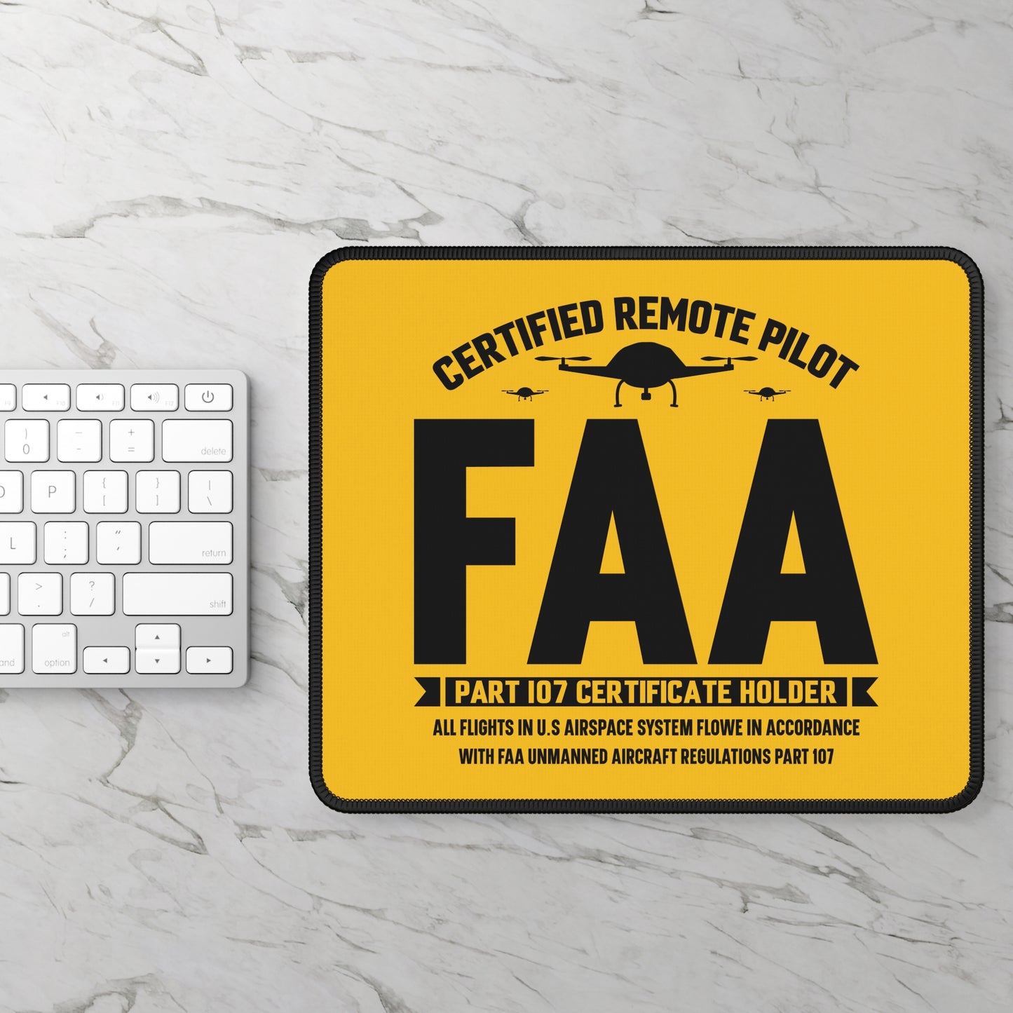 FAA Part 107 Certified 9x7 Neoprene Desk Mat – Remote Pilot Badge Mouse Pad