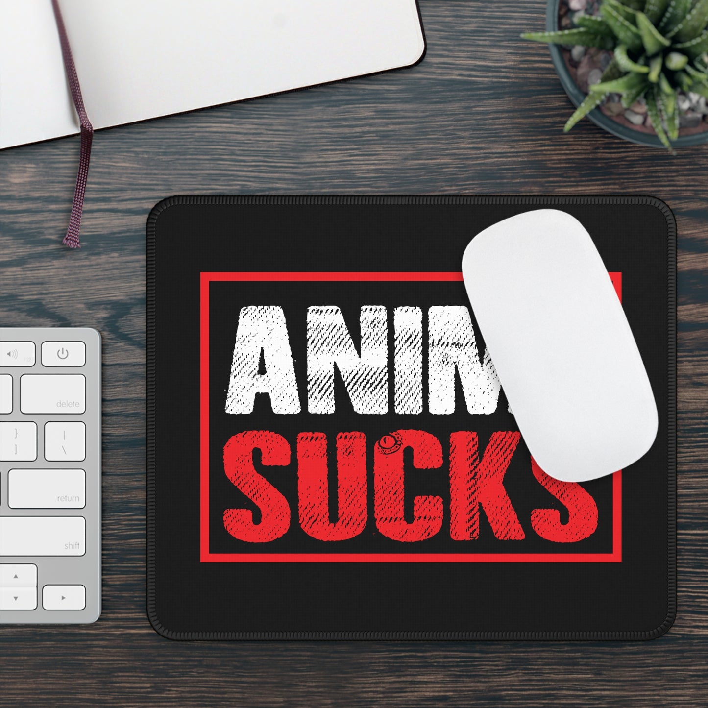 Anime Sucks Mouse Pad – 9x7 Neoprene Desk Mat with Funny Anti-Anime Design for Gamers and Office Setups