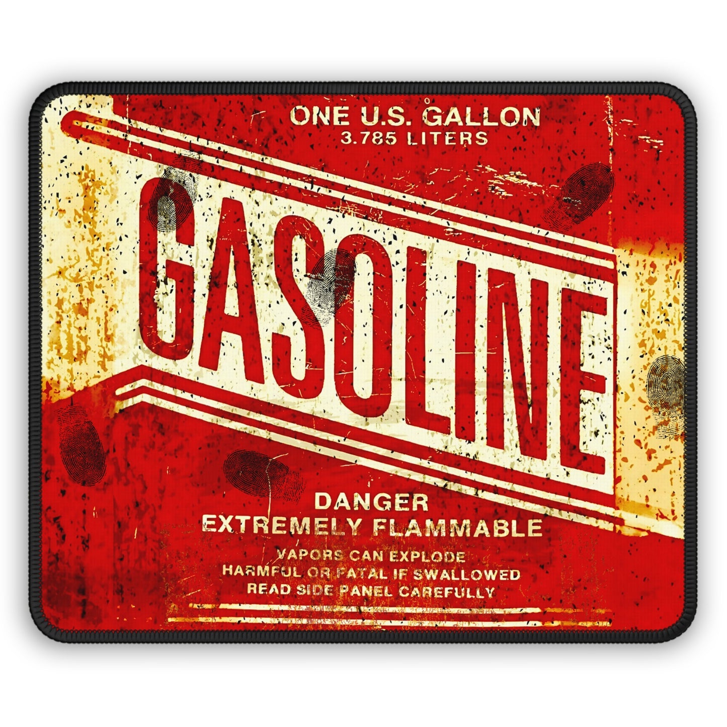 Vintage Gasoline Warning Gaming Mouse Pad – 9x7 Neoprene Mouse Pad with Retro Fuel Can Label Design