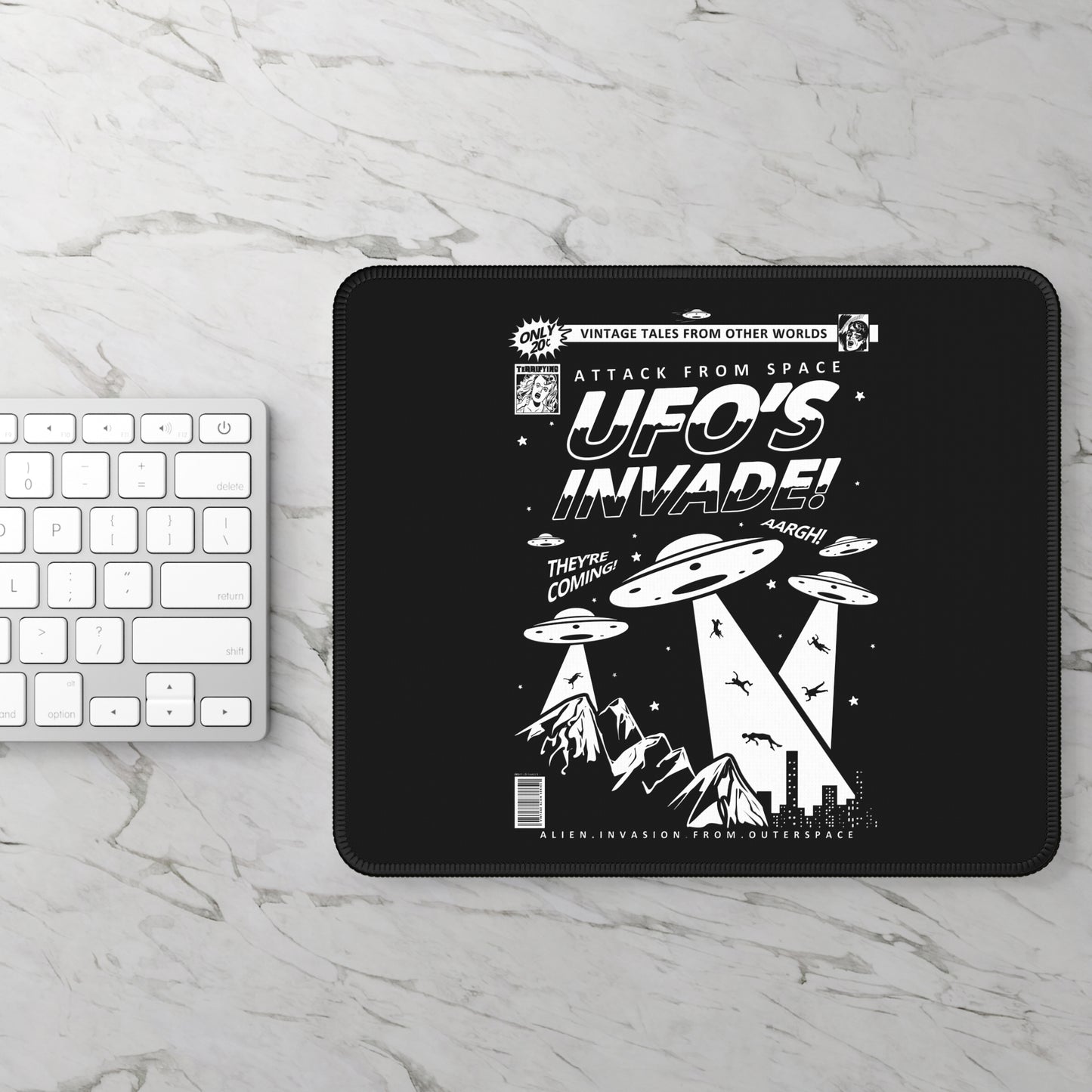 Attack From Space 9x7 Neoprene Desk Mat – Vintage UFO Comic Mouse Pad