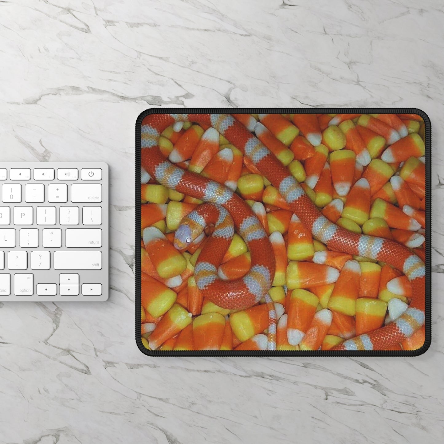 Candy Corn Snake Mouse Pad – 9x7 Neoprene Desk Mat with Spooky Halloween Design for Gamers and Office Setups