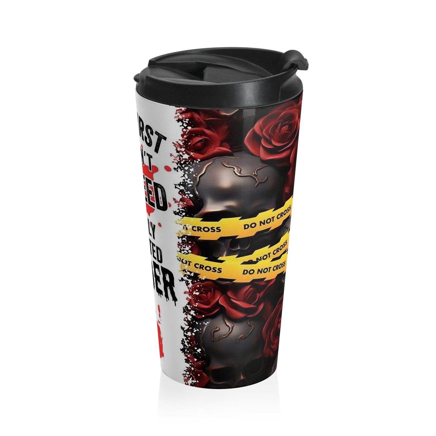 15oz “Attempted Murder” Stainless Steel Travel Mug – Red Handprint Design with Leak-Proof Lid