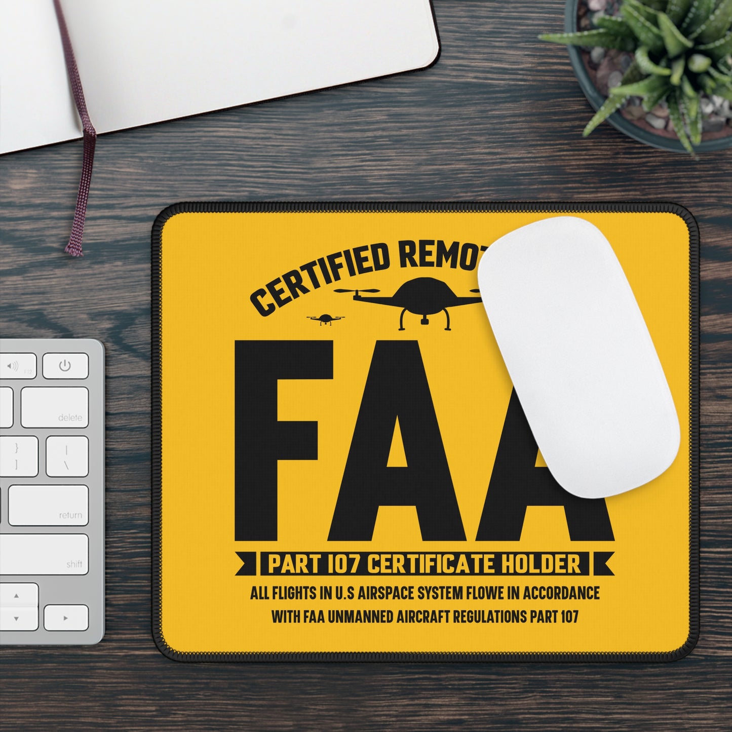 FAA Part 107 Certified 9x7 Neoprene Desk Mat – Remote Pilot Badge Mouse Pad