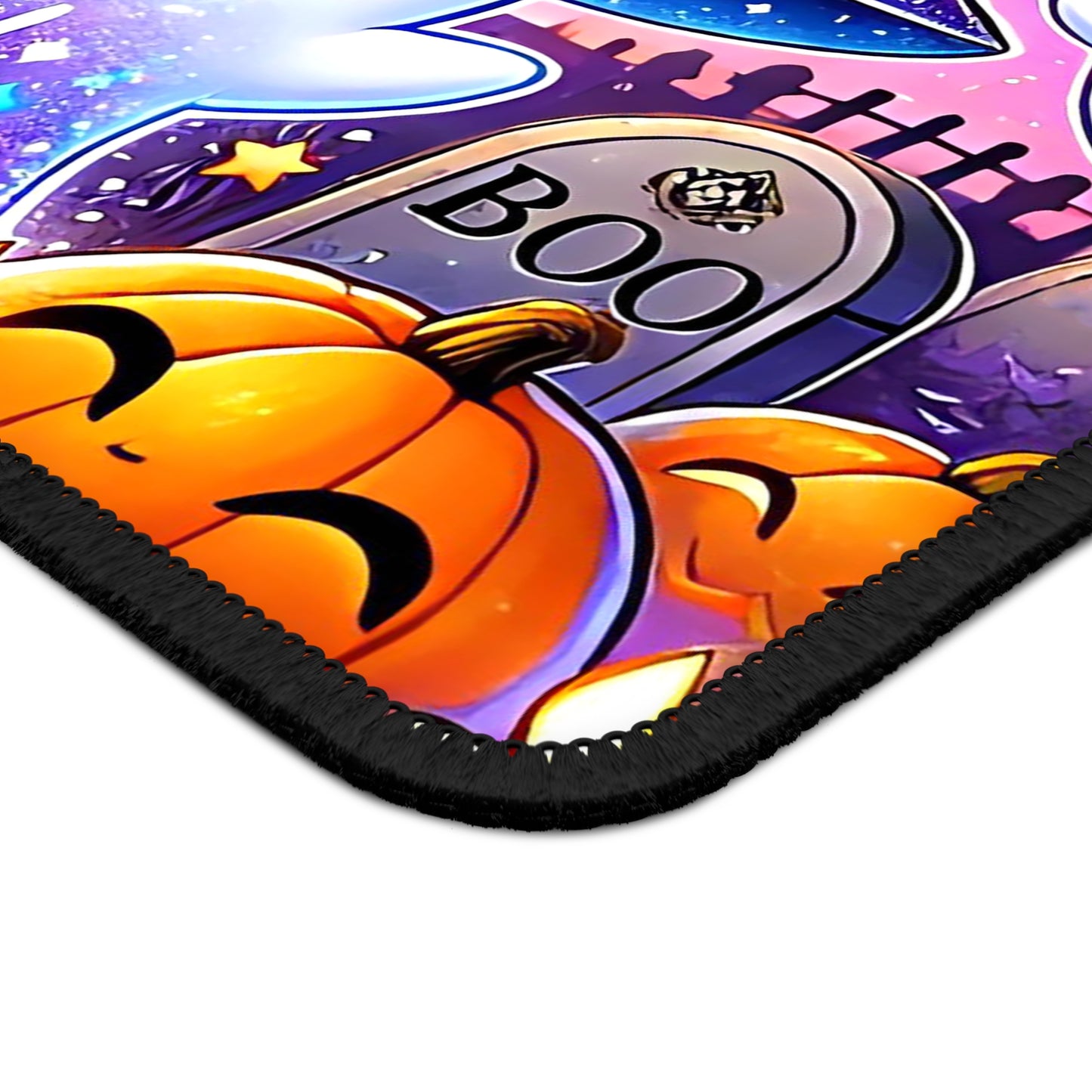 Kawaii Ghost Halloween Gaming Mouse Pad – 9x7 Neoprene Mouse Pad with Cute Witch Ghost, Pumpkins, and Spooky Graveyard Design