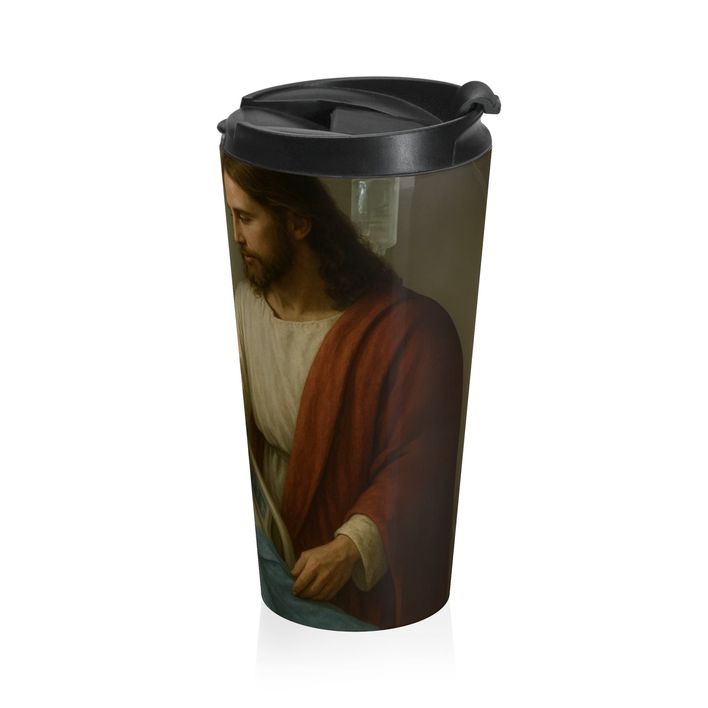 15oz Divine Comfort Stainless Steel Travel Mug – Sacred Hospital Scene with Leak-Proof Lid