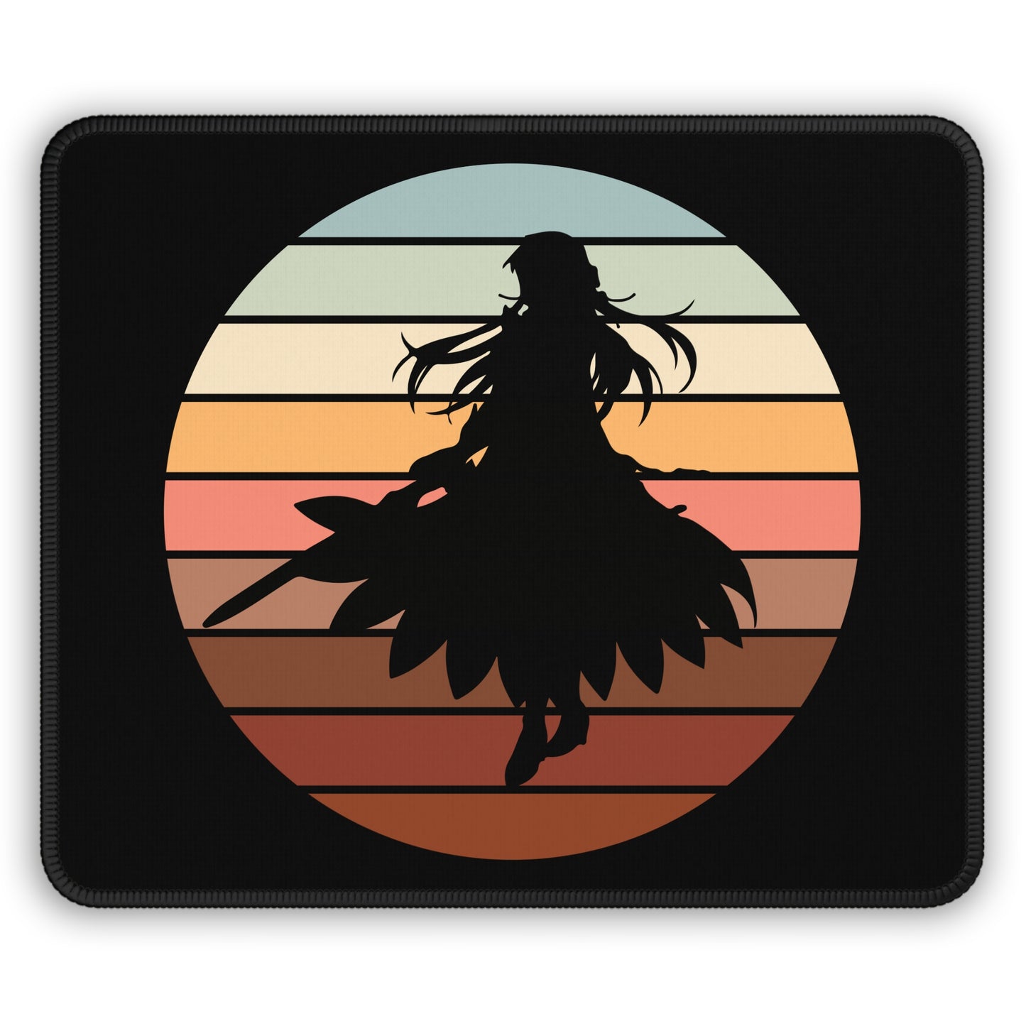 Samurai Warrior Sunset Mouse Pad – 9x7 Neoprene Desk Mat with Anime Silhouette and Retro Sunset Design