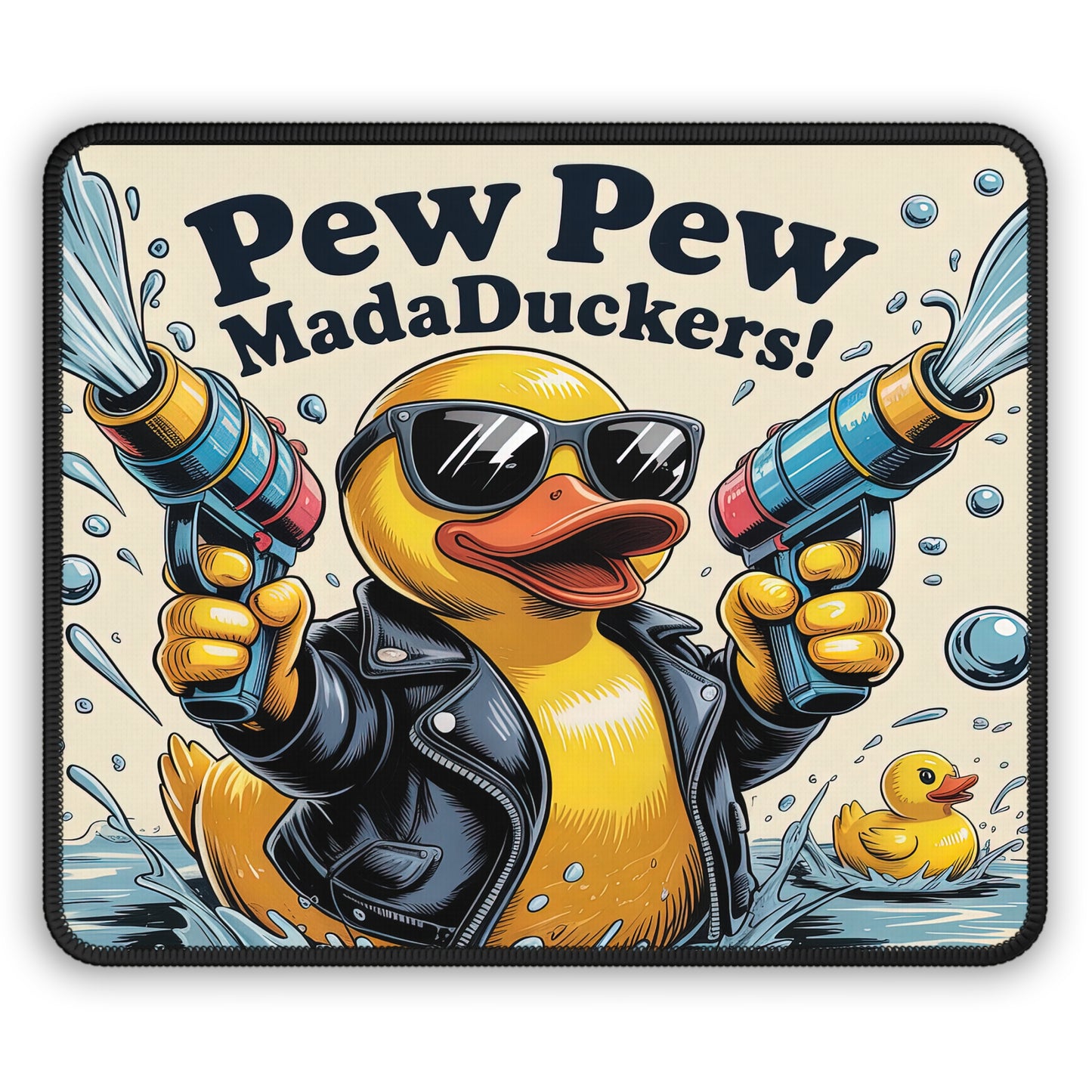 Pew Pew MadaDuckers Mouse Pad – 9x7 Neoprene Desk Mat with Funny Duck and Water Guns Design