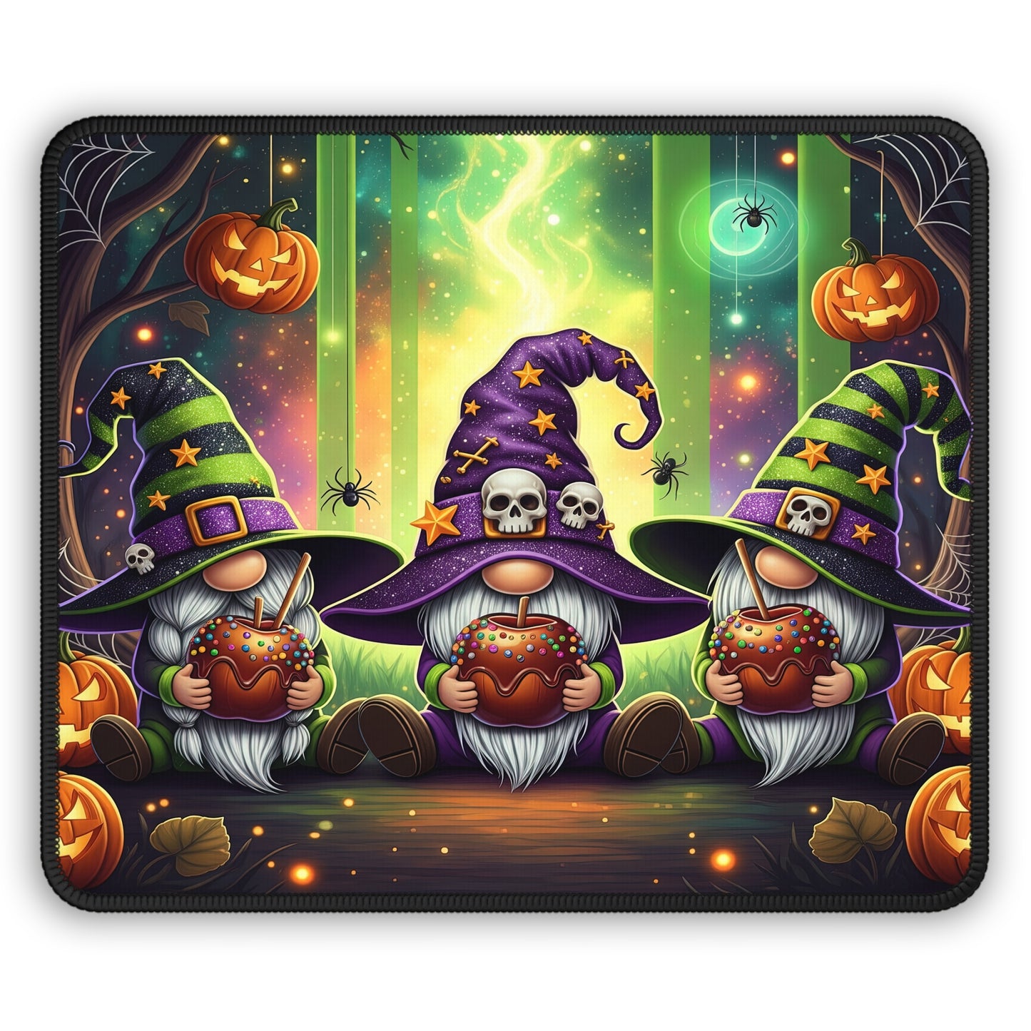 Halloween Gnome Witches Gaming Mouse Pad – 9x7 Neoprene Desk Mat with Spooky Pumpkins and Candy Apples Design