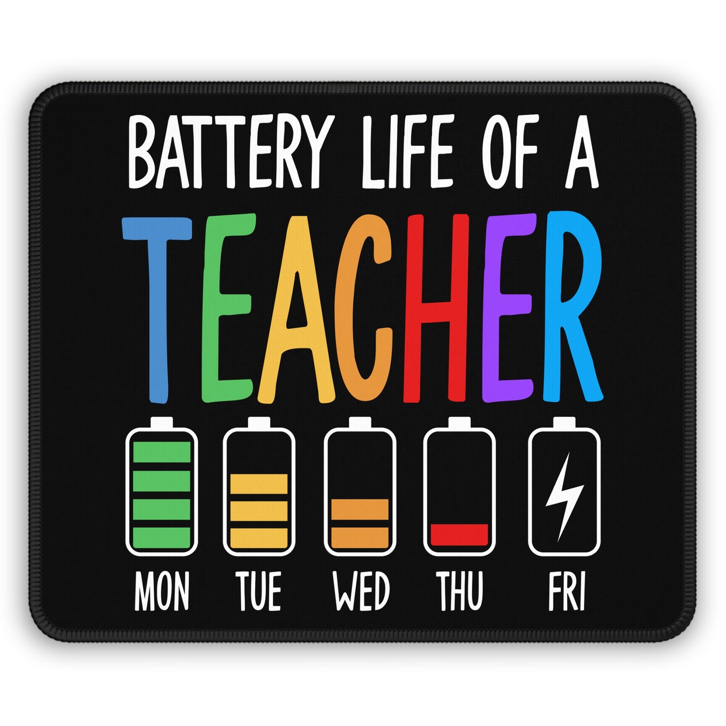 Teacher Battery Life 9x7 Neoprene Desk Mat – Weekly Energy Drain Mouse Pad