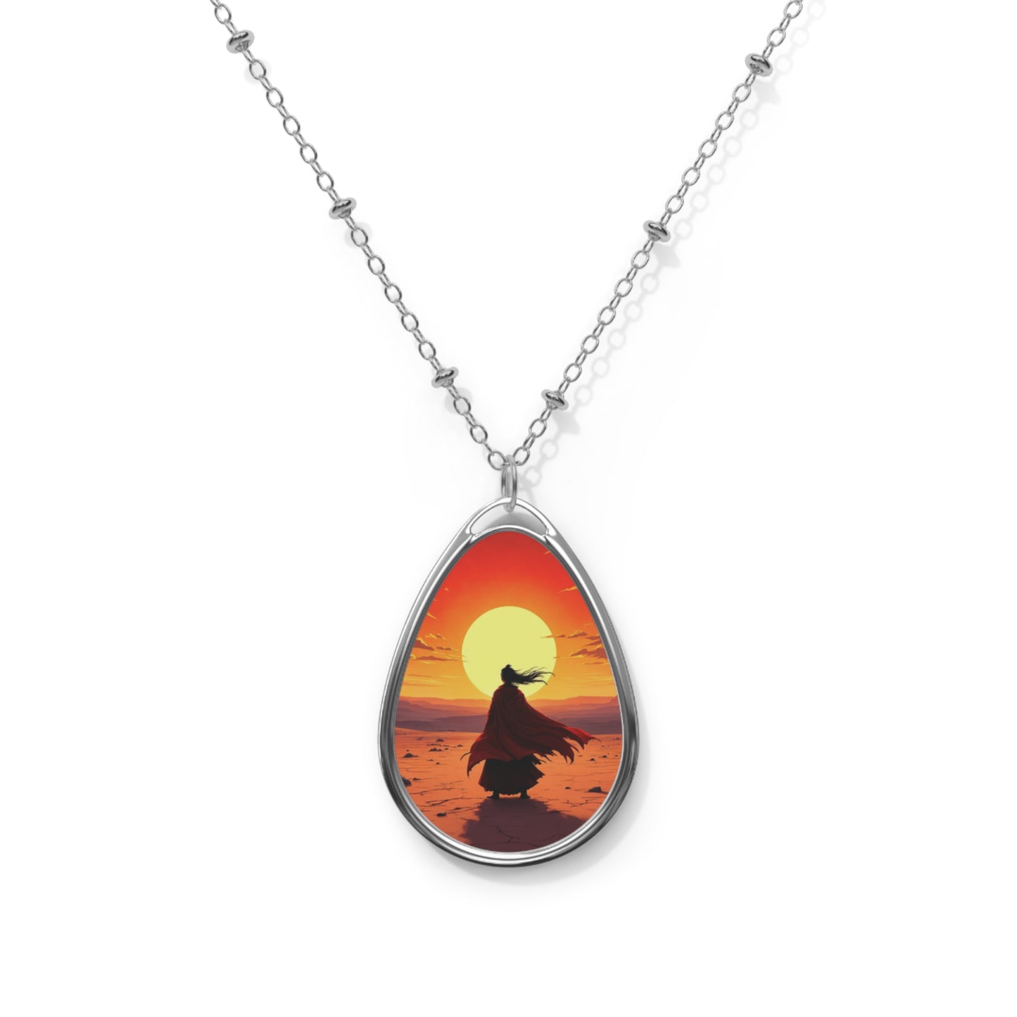 Sunset Cloak Teardrop Necklace – Artistic Beach Pendant with Silver Chain