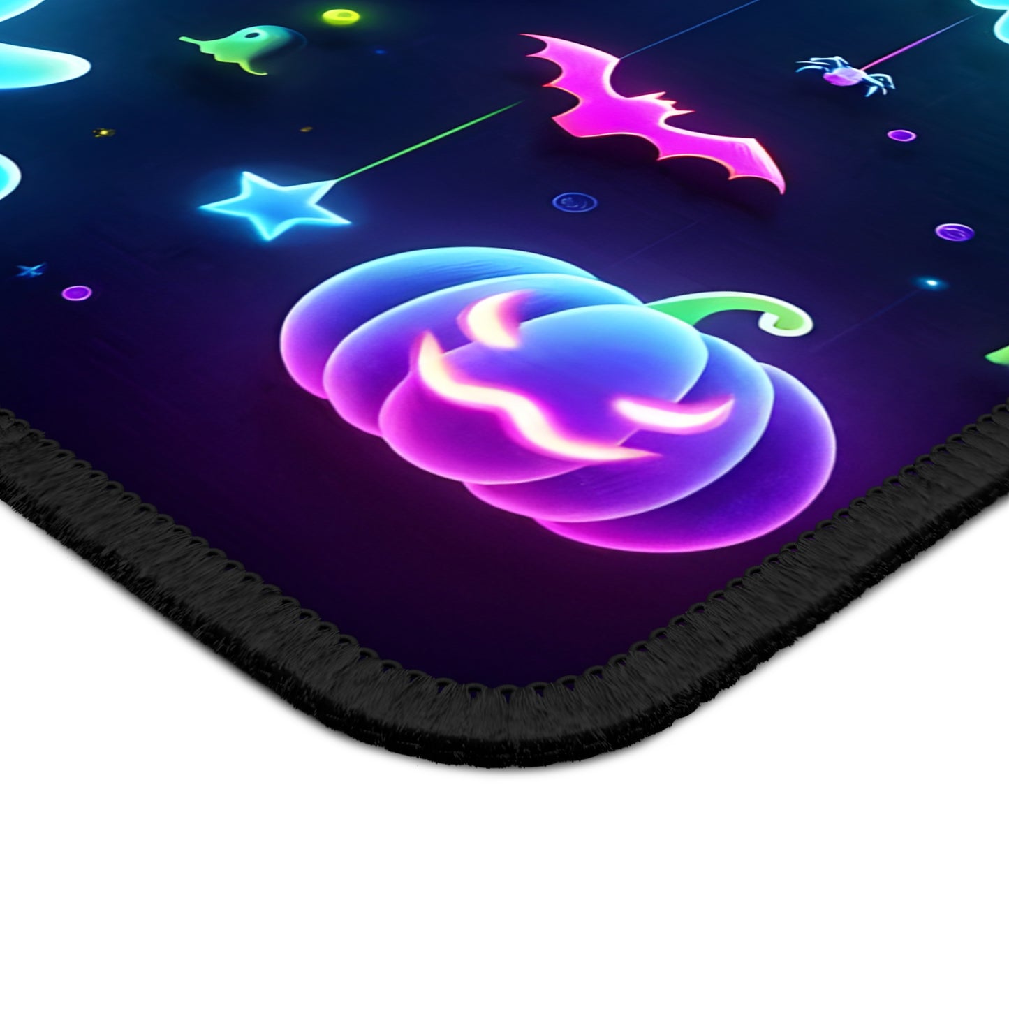 Neon Ghost Halloween Gaming Mouse Pad – 9x7 Neoprene Mouse Pad with Colorful Glow-in-the-Dark Ghosts, Pumpkins, and Spooky Night Sky