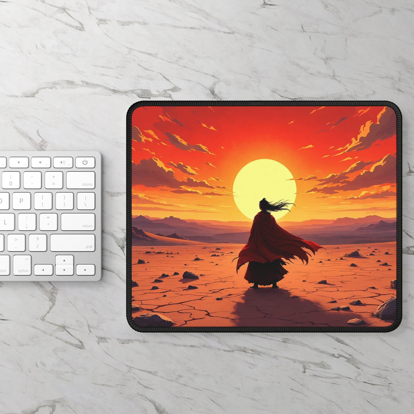Desert Sentinel 9x7 Neoprene Desk Mat – Sunset Wanderer Mouse Pad
