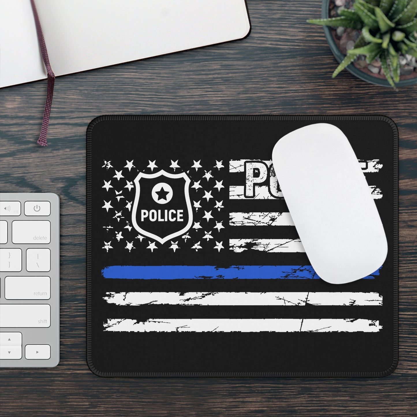 Thin Blue Line Flag 9x7 Neoprene Desk Mat – Law Enforcement Tribute Mouse Pad