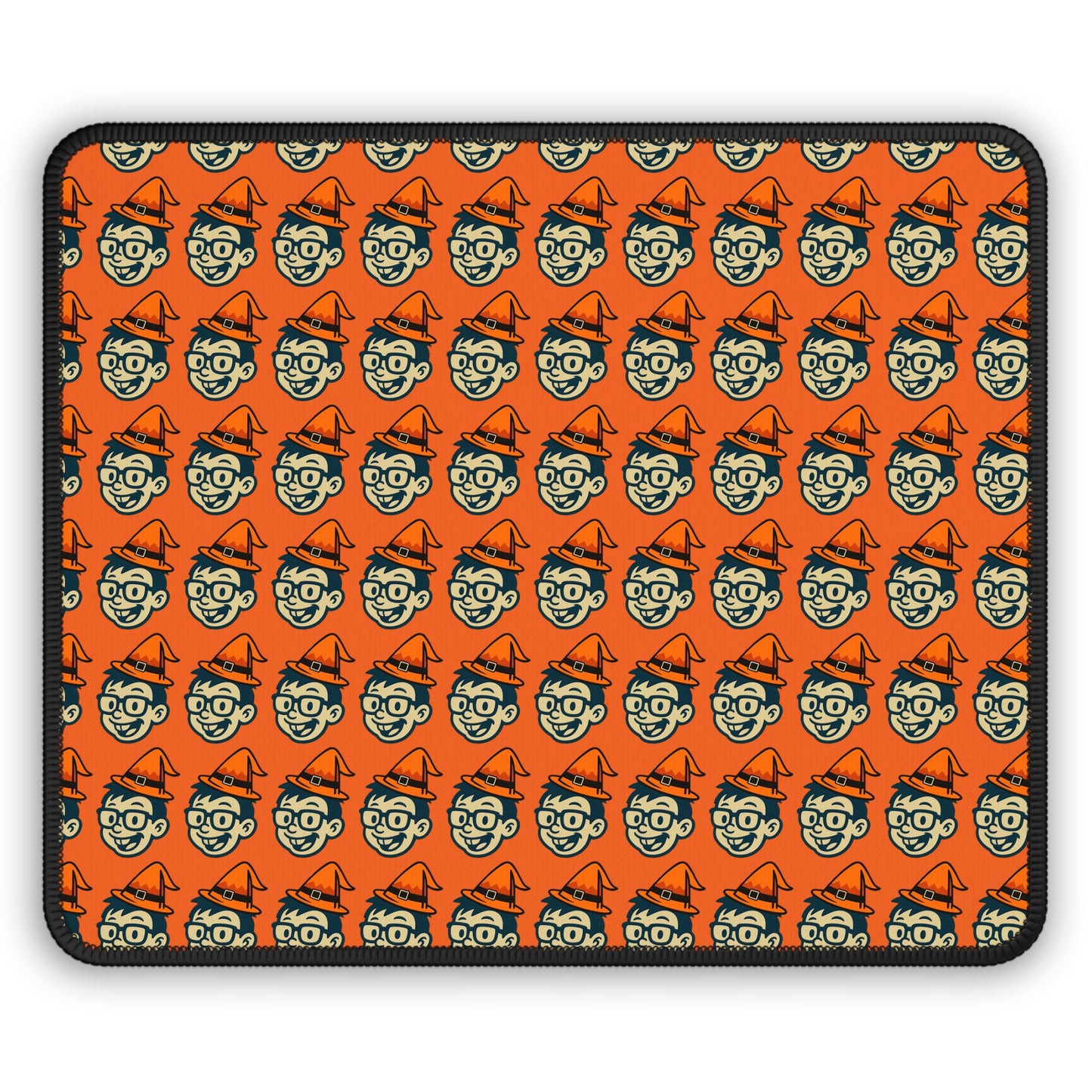 Patterned GeekPadz Face Halloween Gaming Mouse Pad – 9x7 Neoprene Mouse Pad with Orange Background and Spooky Cartoon Design