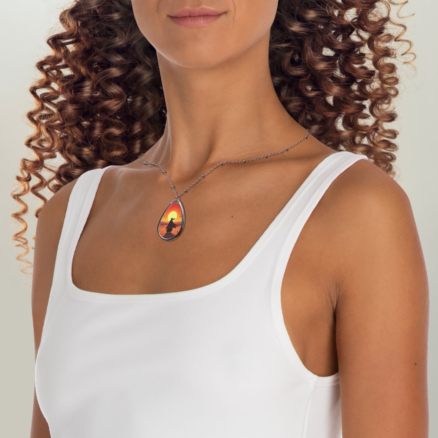 Sunset Cloak Teardrop Necklace – Artistic Beach Pendant with Silver Chain
