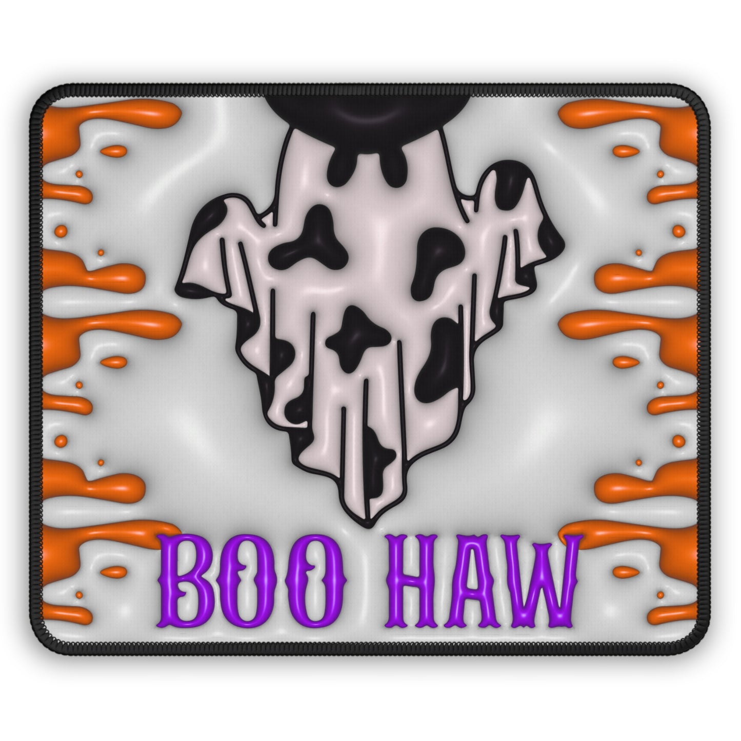 Boo Haw Halloween Gaming Mouse Pad – 9x7 Neoprene Mouse Pad with Cow Print Ghost and Spooky Western Design