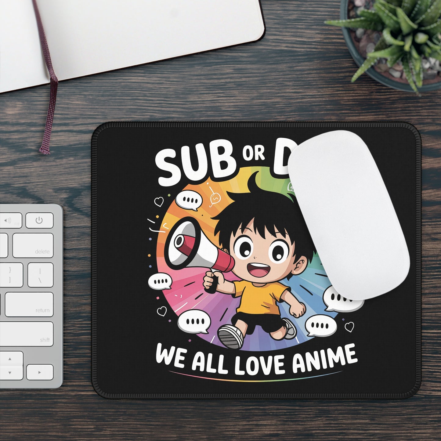 Sub or Dub 9x7 Neoprene Desk Mat – Rainbow Anime Mouse Pad for All Fans