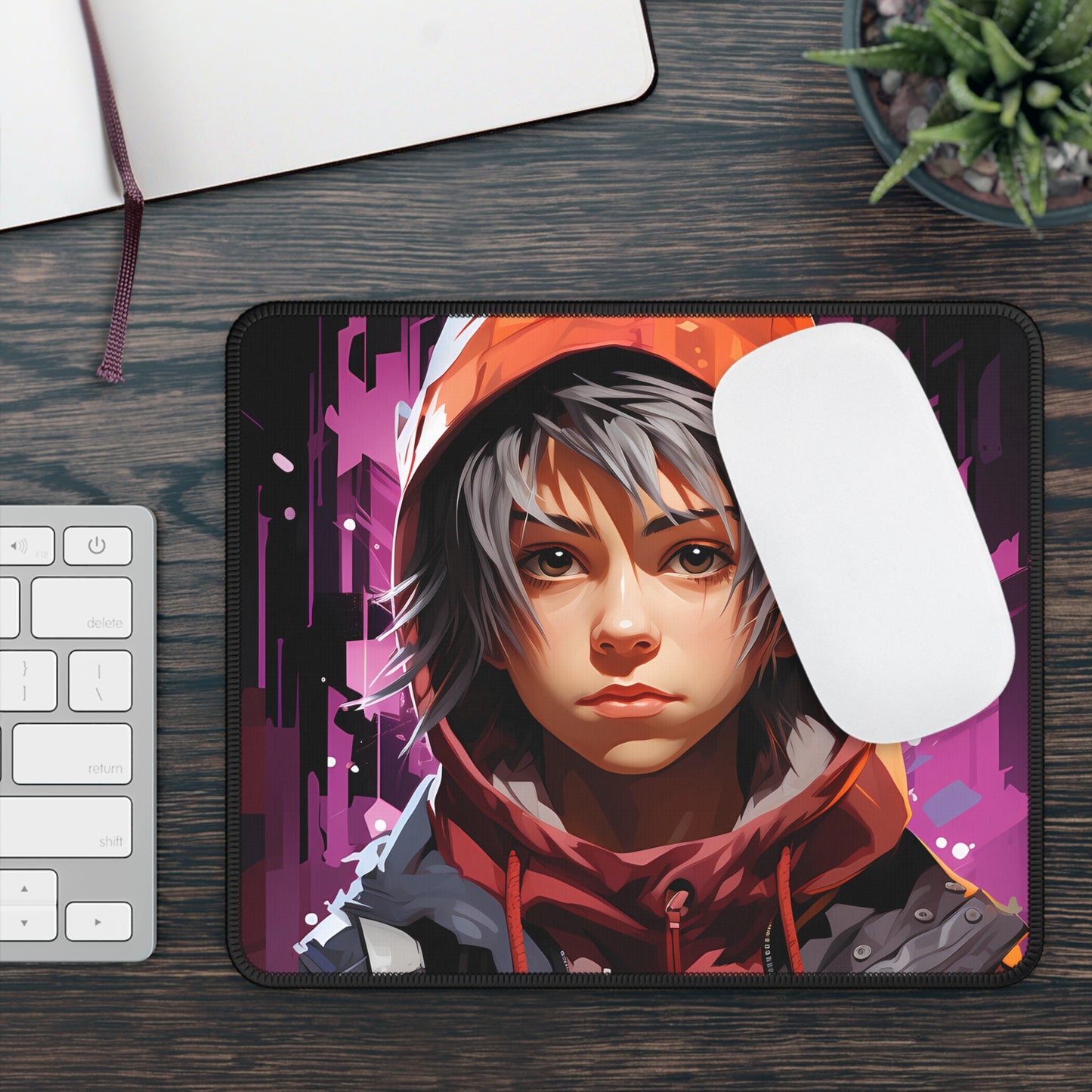 Street Hoodie Anime Gaming Mouse Pad – 9x7 Neoprene Mouse Pad with Urban Character Art for Gamers and Otaku Desk Setups