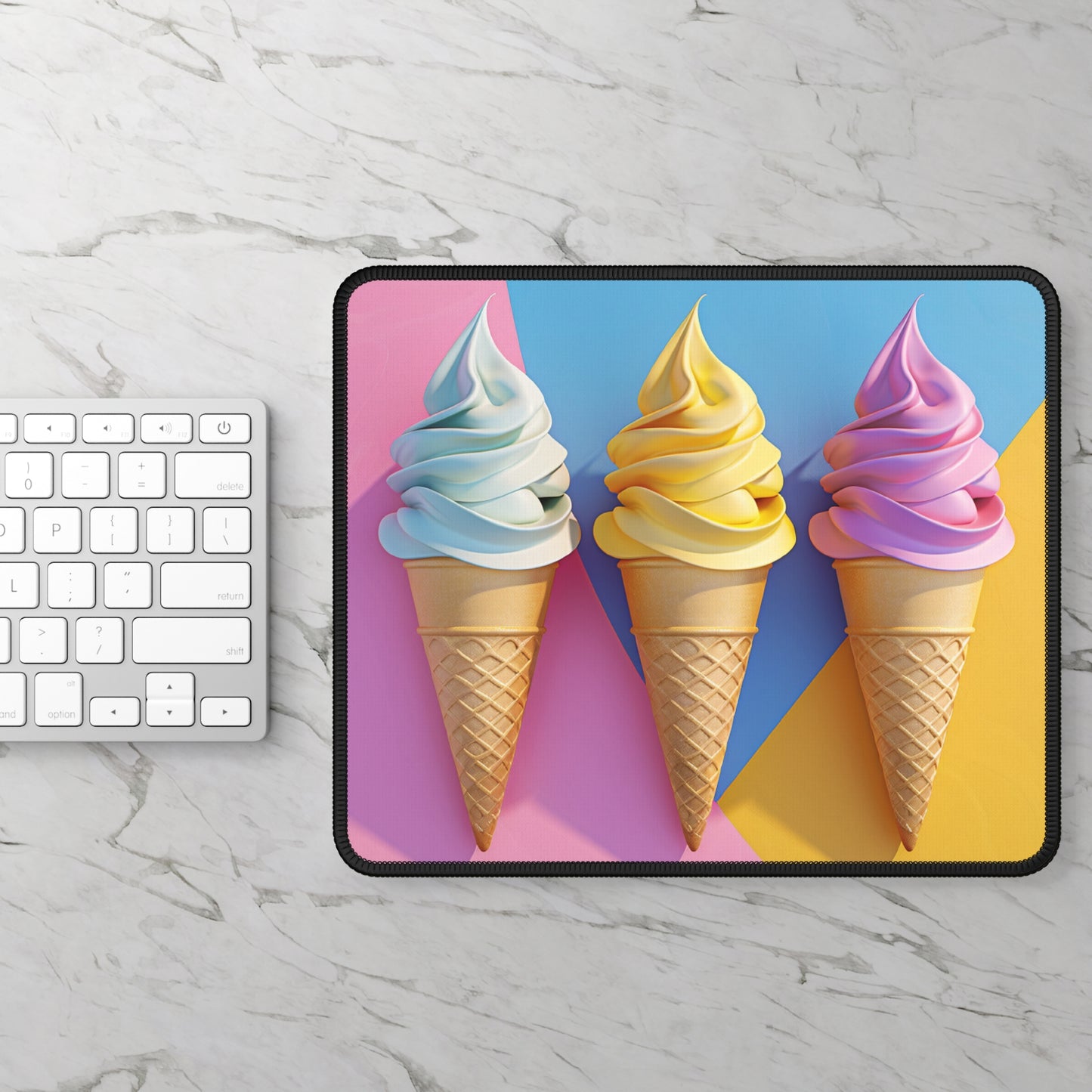 Neapolitan Geometry 9x7 Neoprene Desk Mat – Pastel Cone Mouse Pad