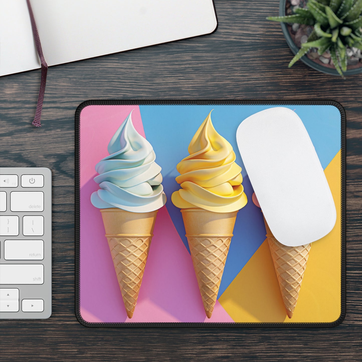 Neapolitan Geometry 9x7 Neoprene Desk Mat – Pastel Cone Mouse Pad