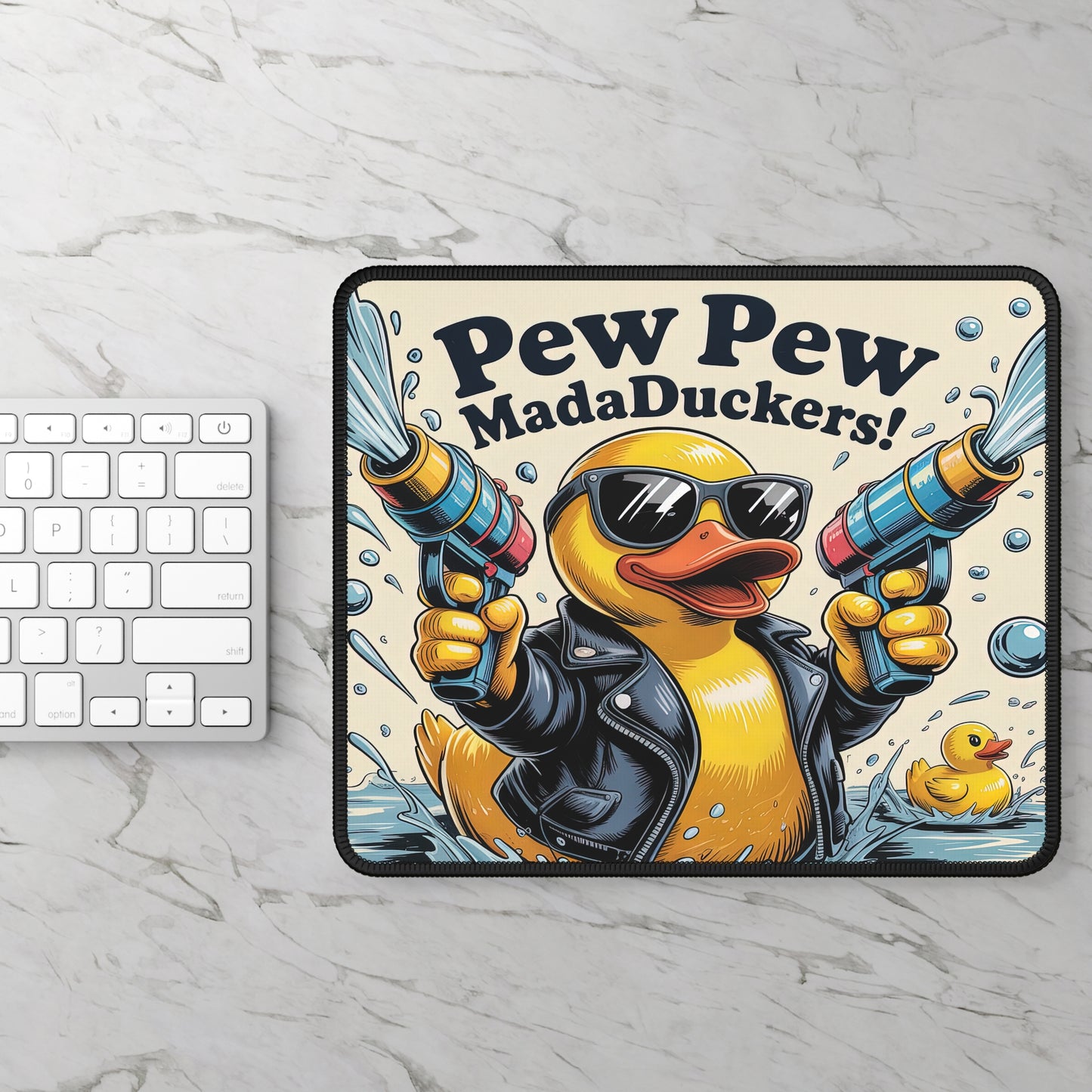 Pew Pew MadaDuckers Mouse Pad – 9x7 Neoprene Desk Mat with Funny Duck and Water Guns Design