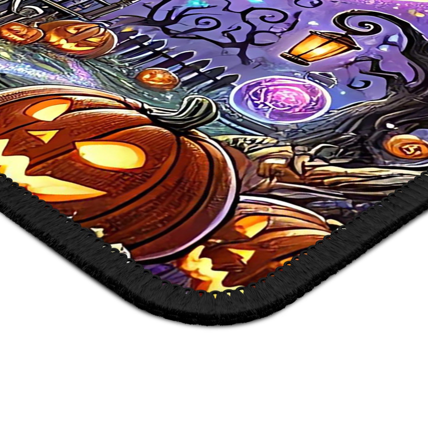 Hocus Pocus Haunted House Mouse Pad – 9x7 Neoprene Desk Mat with Witch, Pumpkins, and Full Moon Design