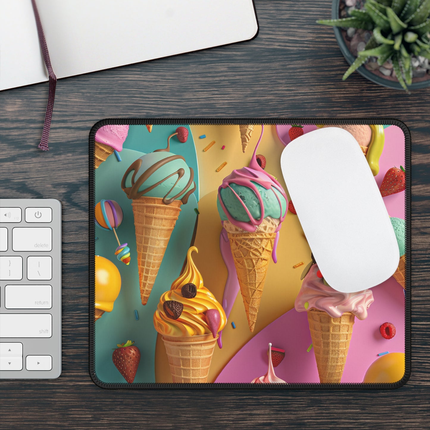 Cone Parade 9x7 Neoprene Desk Mat – Rainbow Dessert Mouse Pad