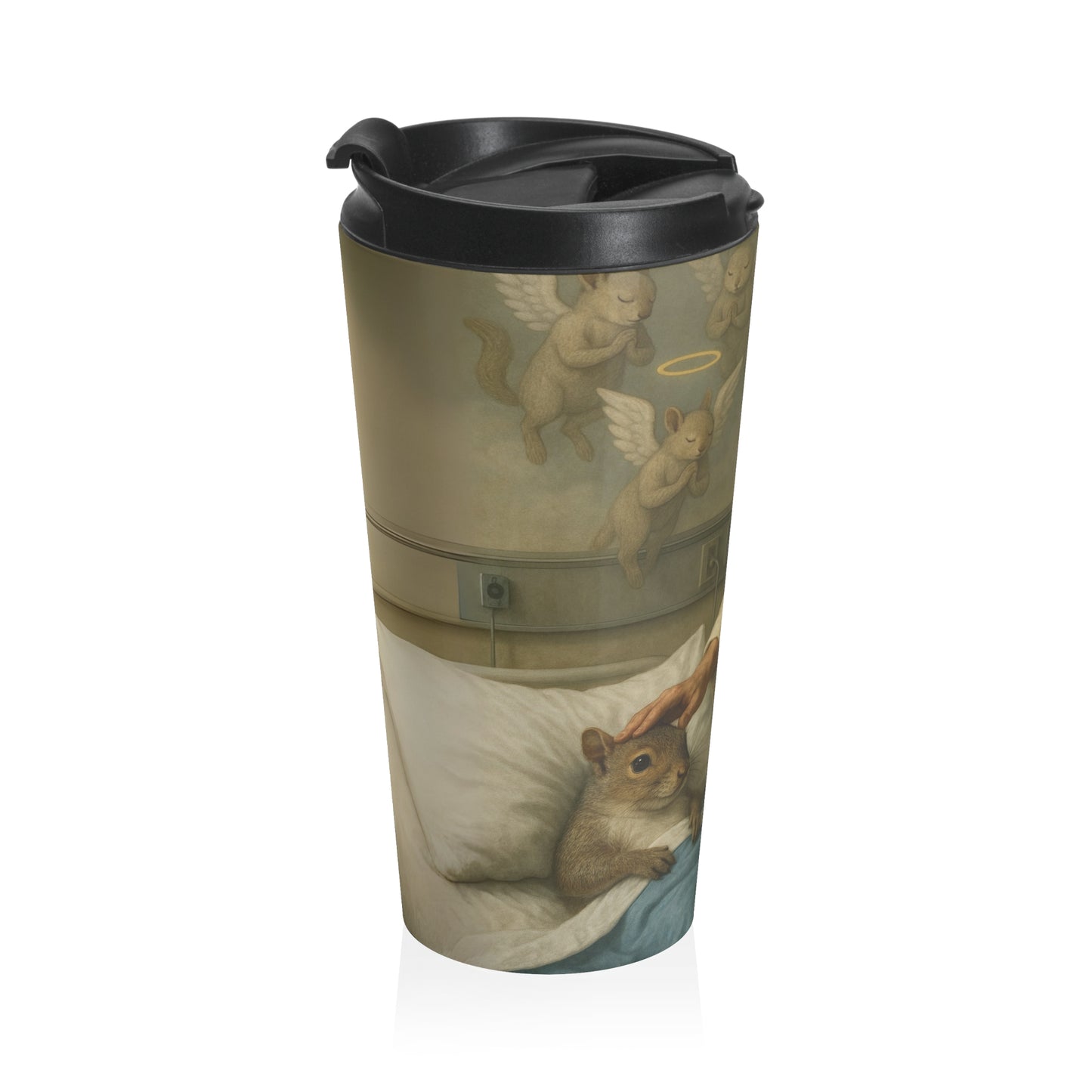 15oz Divine Comfort Stainless Steel Travel Mug – Sacred Hospital Scene with Leak-Proof Lid