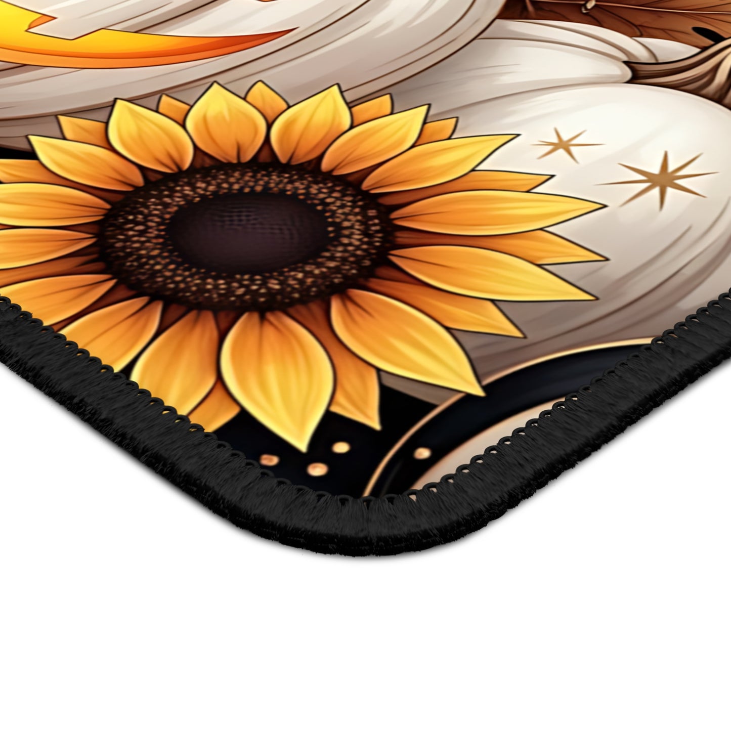 Elegant Pumpkin Patch Halloween Gaming Mouse Pad – 9x7 Neoprene Mouse Pad with Sunflowers, Bats, and Jack-o’-Lantern Design