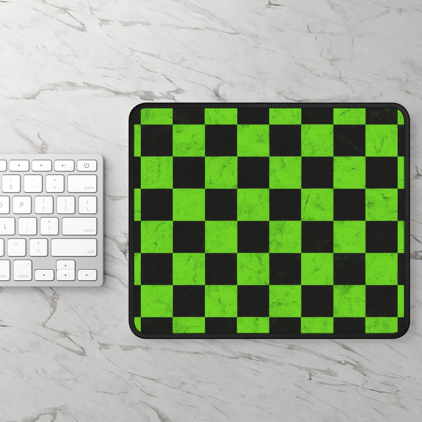 Grunge Grid 9x7 Neoprene Desk Mat – Green & Black Checker Mouse Pad