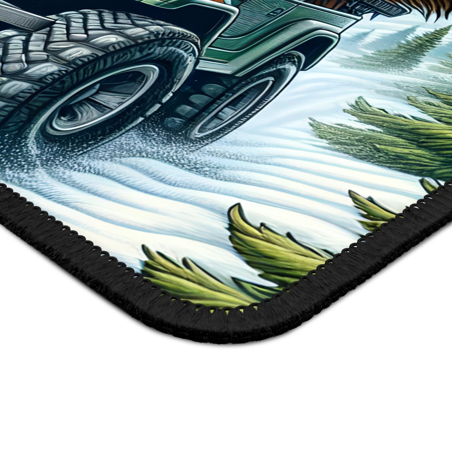 Bigfoot Jeep Adventure Gaming Mouse Pad – 9x7 Neoprene Desk Mat with Sasquatch Driving Off-Road in the Mountains