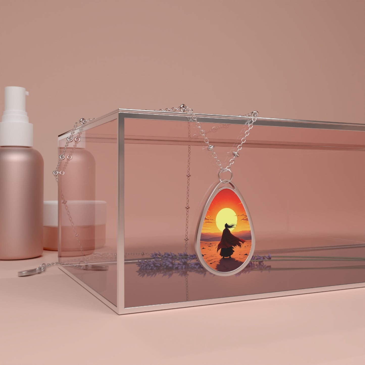Sunset Cloak Teardrop Necklace – Artistic Beach Pendant with Silver Chain