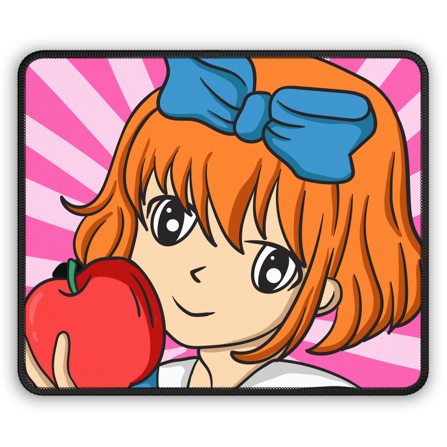 Anime Girl with Apple Mouse Pad – 9x7 Neoprene Desk Mat with Cute Kawaii Cartoon Design