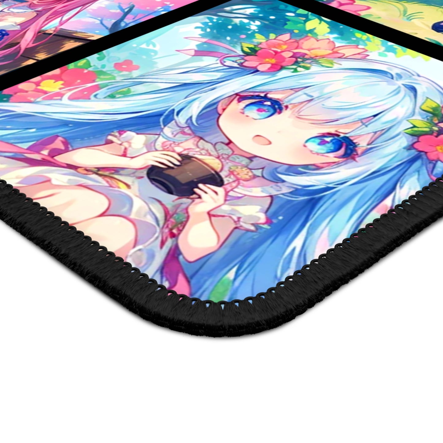 Pastel Anime Girl Collage Gaming Mouse Pad – 9x7 Neoprene Mouse Pad with Kawaii Manga Artwork for Gamers and Otaku Desk Setups