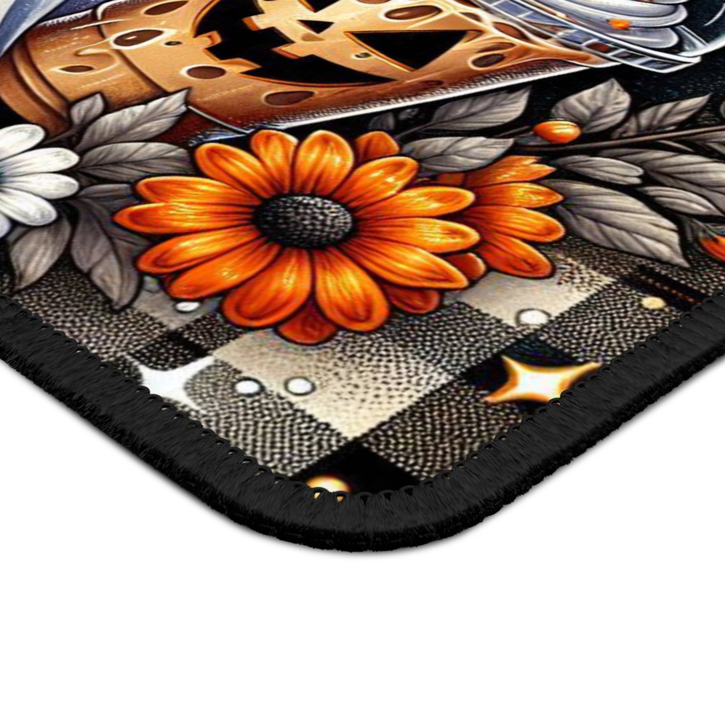 Cozy Ghost Halloween Gaming Mouse Pad – 9x7 Neoprene Mouse Pad with Pumpkin Spice Latte, Bats, and Autumn Floral Design