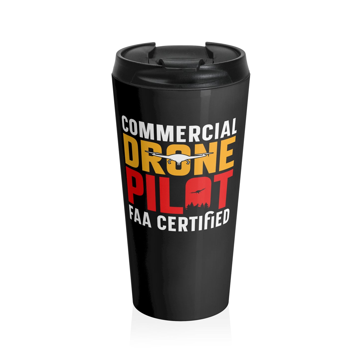 15oz “Commercial Drone Pilot” Stainless Steel Travel Mug – FAA Certified Black Design with Leak-Proof Lid