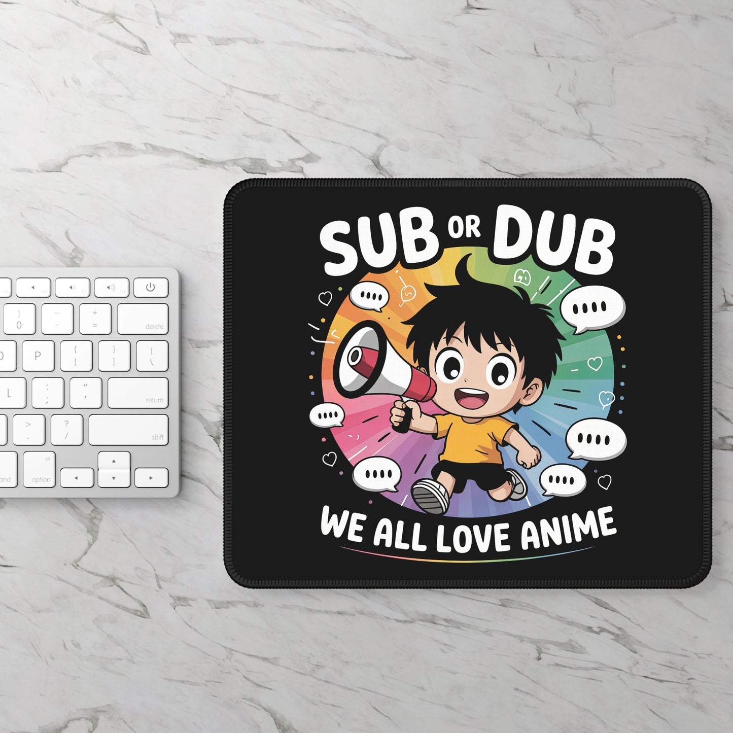Sub or Dub 9x7 Neoprene Desk Mat – Rainbow Anime Mouse Pad for All Fans