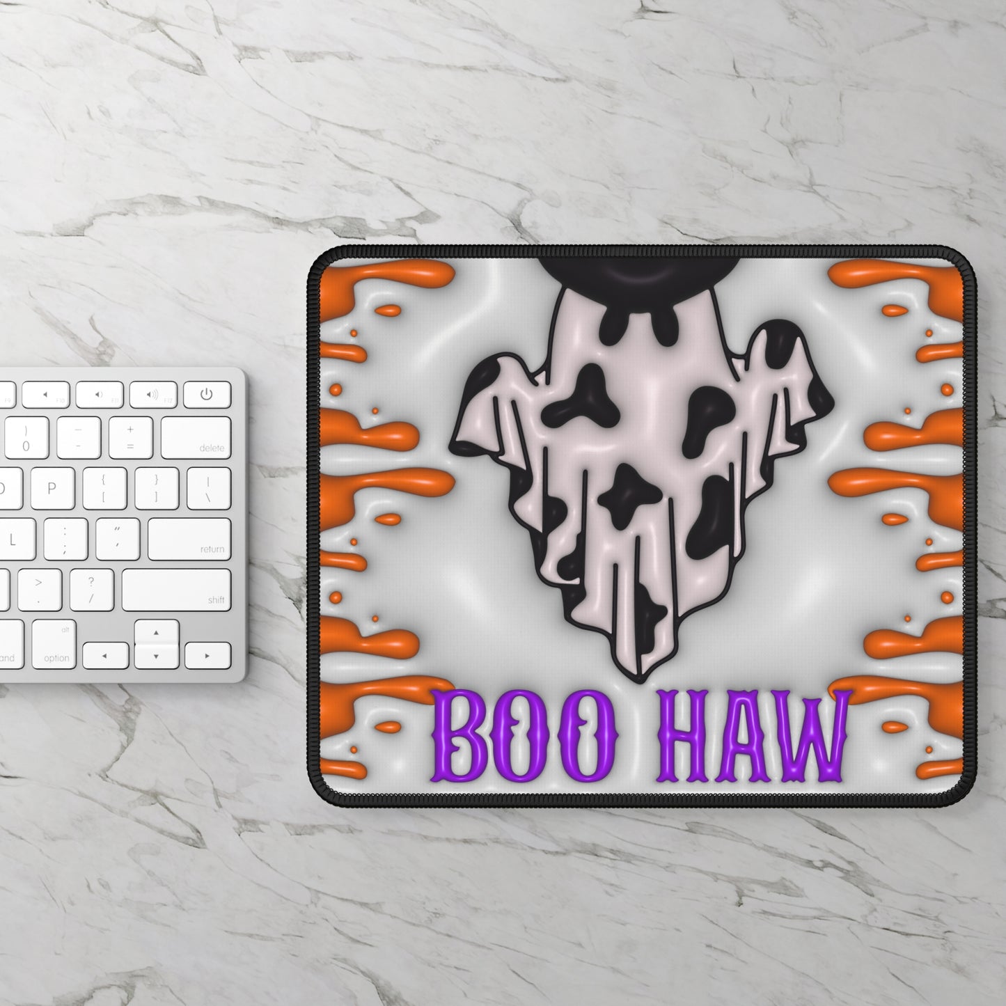 Boo Haw Halloween Gaming Mouse Pad – 9x7 Neoprene Mouse Pad with Cow Print Ghost and Spooky Western Design