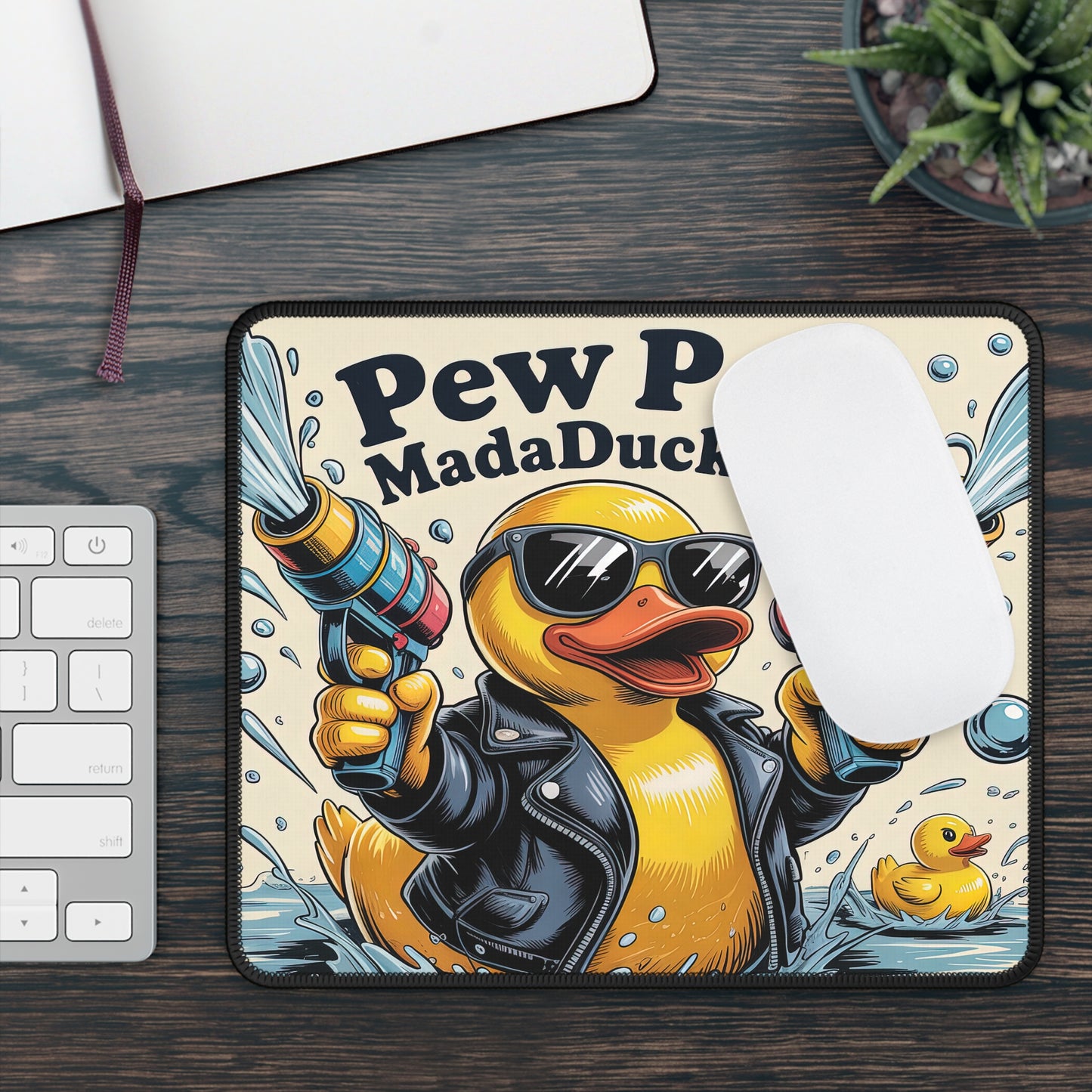 Pew Pew MadaDuckers Mouse Pad – 9x7 Neoprene Desk Mat with Funny Duck and Water Guns Design