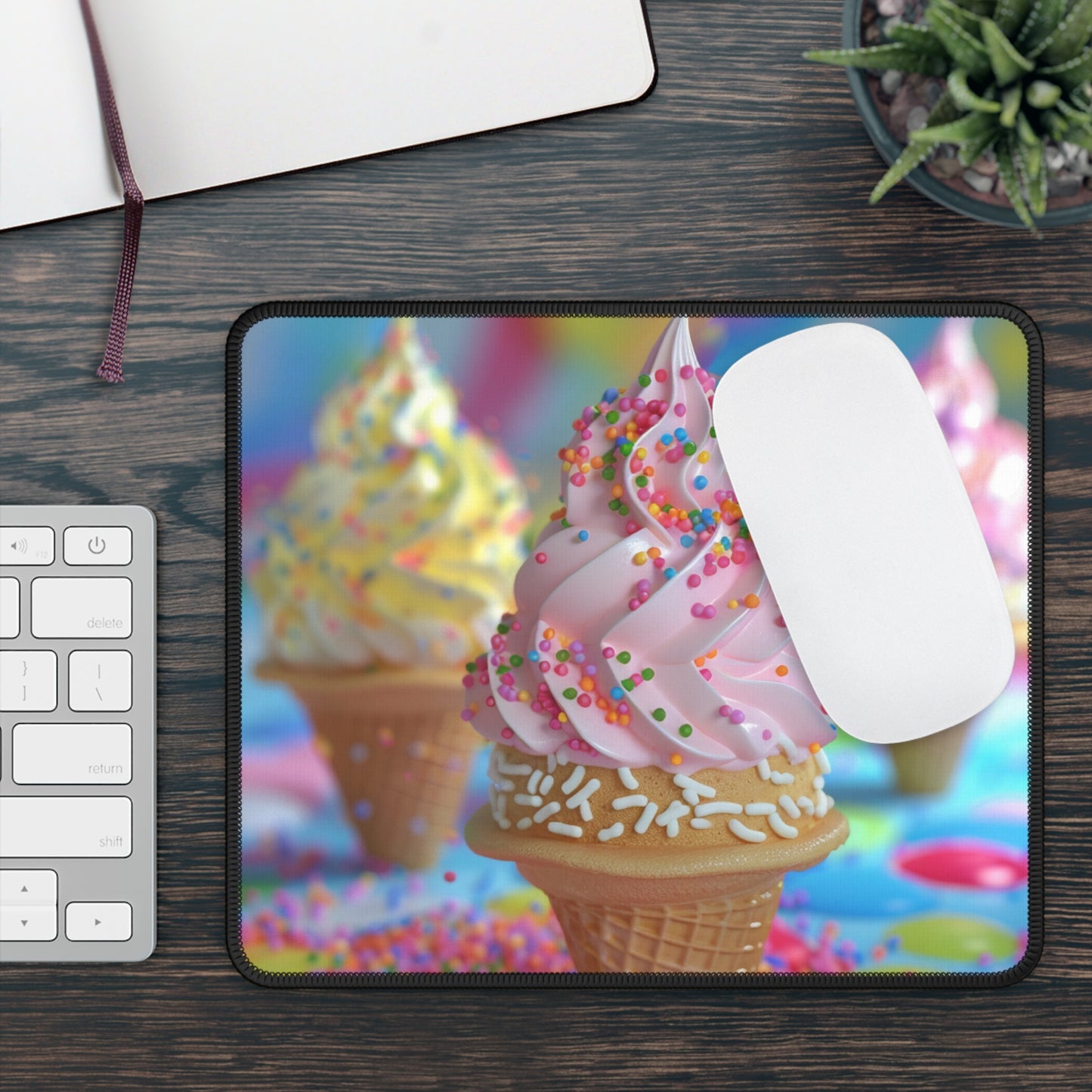 Triple Swirl 9x7 Neoprene Desk Mat – Rainbow Soft Serve Mouse Pad