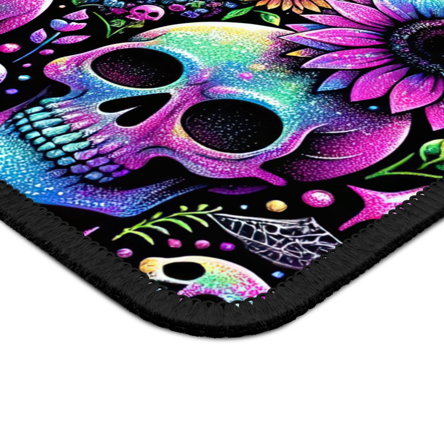 Neon Haunted House Halloween Gaming Mouse Pad – 9x7 Neoprene Mouse Pad with Skulls, Pumpkins, and Gothic Floral Design