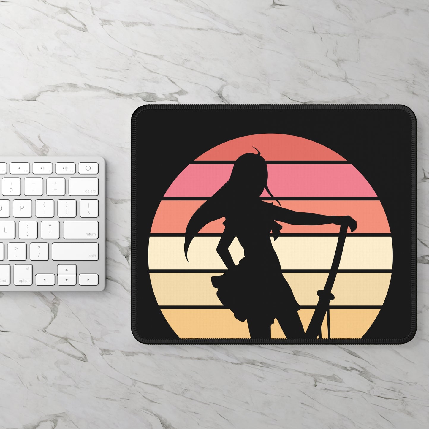 Anime Samurai Sunset Mouse Pad – 9x7 Neoprene Desk Mat with Retro Japanese Warrior Design for Gamers and Office Setups