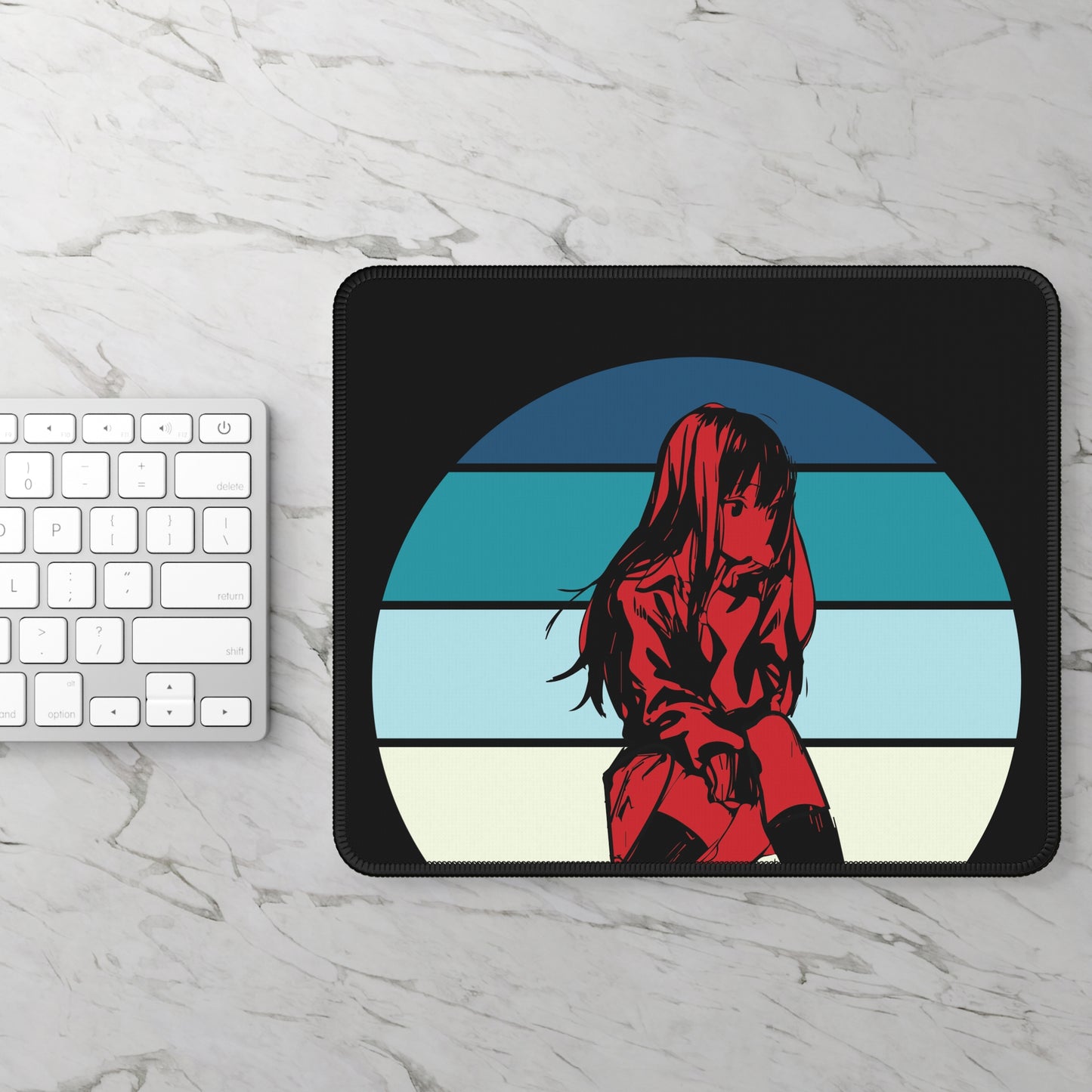 Red Shadow Anime Girl Mouse Pad – 9x7 Neoprene Desk Mat with Retro Aesthetic Design for Gamers and Office Setups