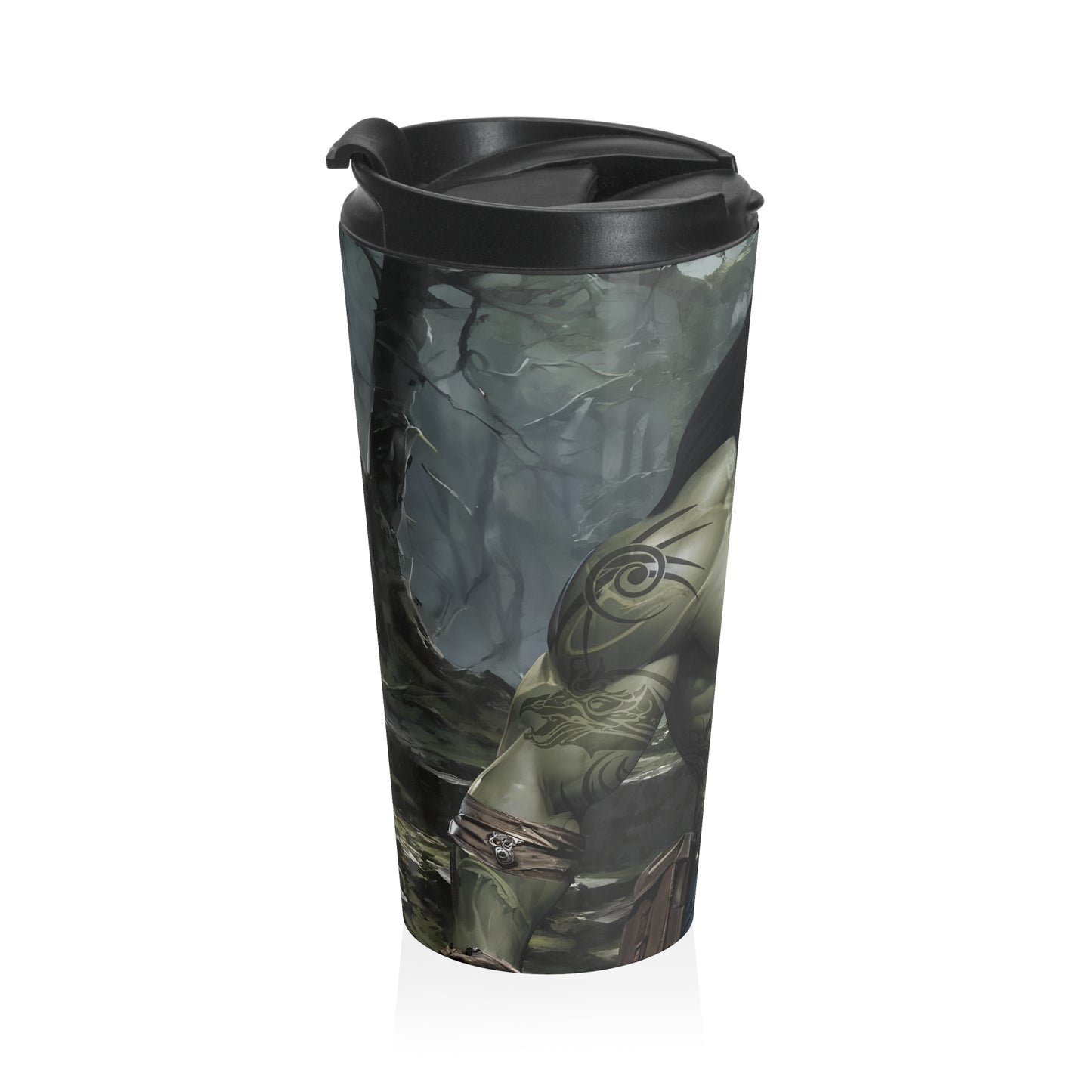 15oz Orc Warrior Stainless Steel Travel Mug – Fantasy Forest Design with Leak-Proof Lid