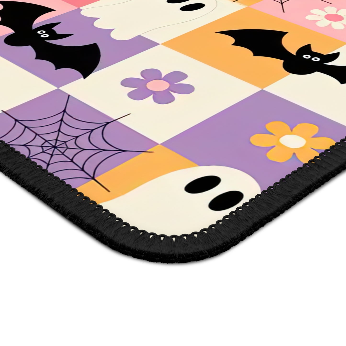 Pastel Ghosts and Bats Mouse Pad – 9x7 Neoprene Desk Mat with Halloween Patchwork Design